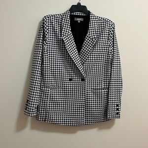 Marled blazer women’s large black white houndstooth longline oversized preppy